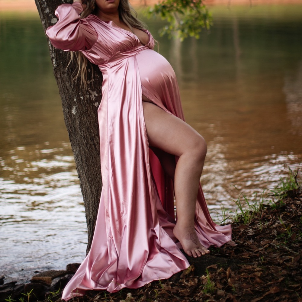 Elegant Pink Satin Maternity Gown